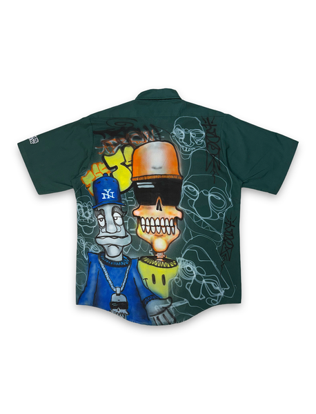 1 OF 1 VINTAGE AIRBRUSH TSEW ILLUSTRATION BUTTON DOWN WORK SHIRT