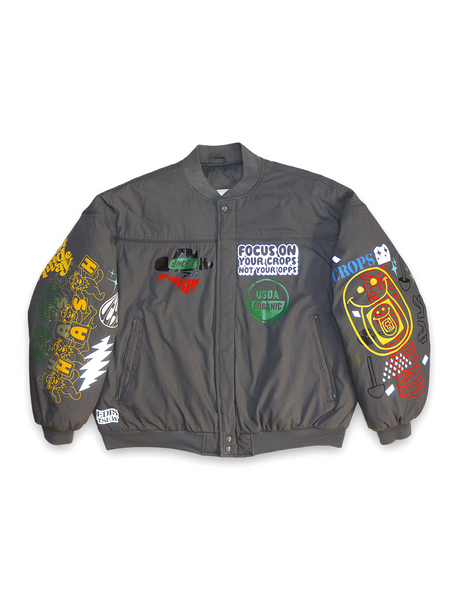 1 OF 1 "EDISTSEW X ALL MY HATS ARE DEAD" REFLECTIVE BOMBER JACKET SMOKE GREY