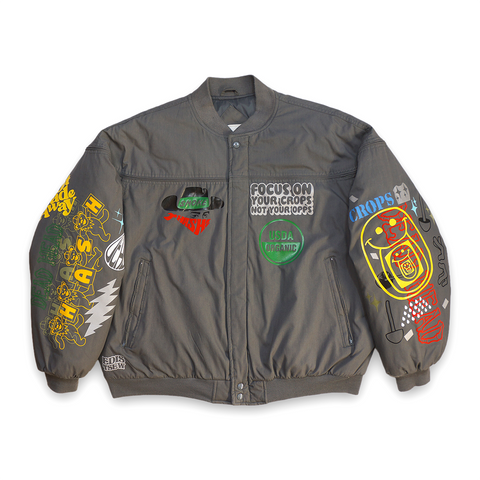 1 OF 1 "EDISTSEW X ALL MY HATS ARE DEAD" REFLECTIVE BOMBER JACKET SMOKE GREY