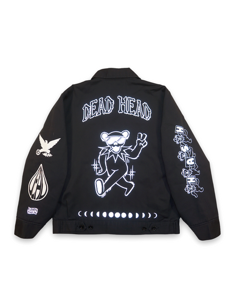 1 OF 1 UPCYCLED "EDISTSEW X ALL MY HATS ARE DEAD" REFLECTIVE DICKIES WORK JACKET BLACK