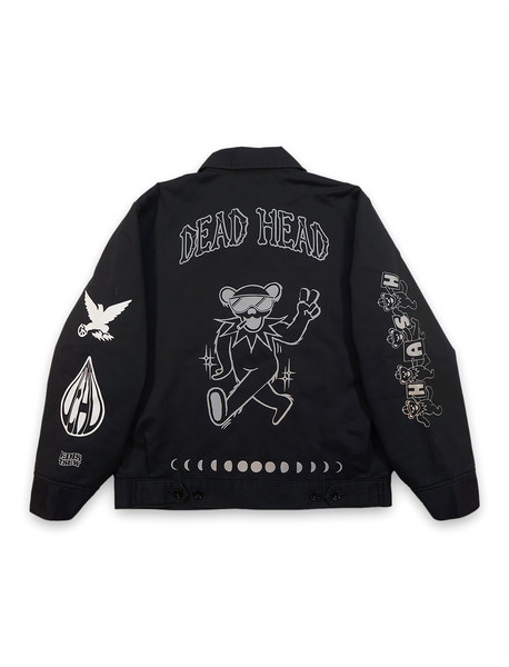 1 OF 1 UPCYCLED "EDISTSEW X ALL MY HATS ARE DEAD" REFLECTIVE DICKIES WORK JACKET BLACK