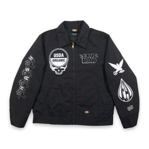 1 OF 1 UPCYCLED "EDISTSEW X ALL MY HATS ARE DEAD" REFLECTIVE DICKIES WORK JACKET BLACK