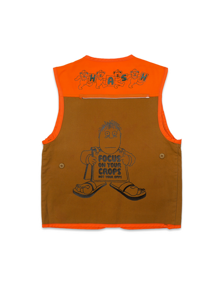1 OF 1 UPCYCLED VINTAGE HIGH VIS "ORGANIC CROPS" HUNTING VEST