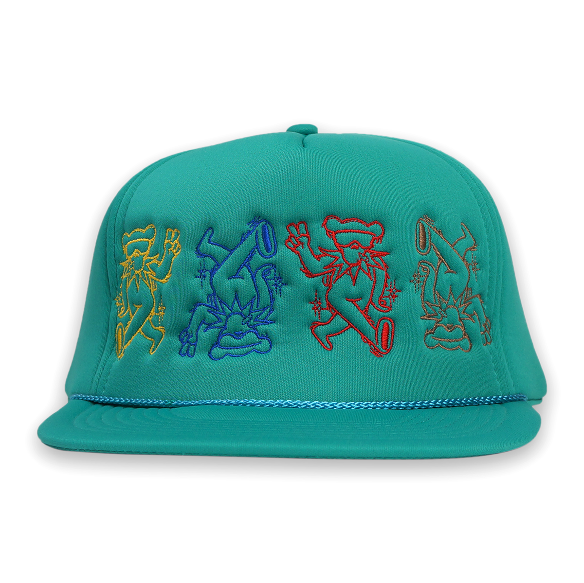 1 OF 1 VINTAGE "TUMBLING PEACE BEARS" FOAM TRUCKER SNAPBACK HAT (TEAL)