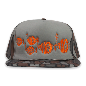 1 OF 1 VINTAGE "SCHOOL OF FISH" FOAM TRUCKER SNAPBACK HAT (TREE BARK CAMO)