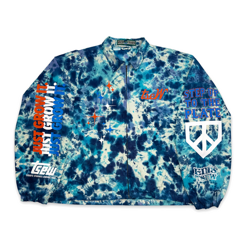 1 OF 1 VINTAGE UPCYCLED “PEACE TEAM” TIE DYE JACKET