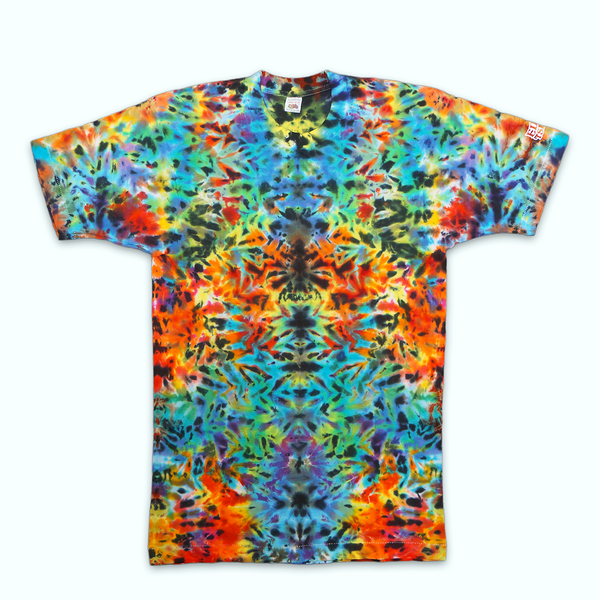 1 OF 1 VINTAGE "SYMMETRICAL SPLIT" TIE DYE TEE 1980 FRUIT OF THE LOOM