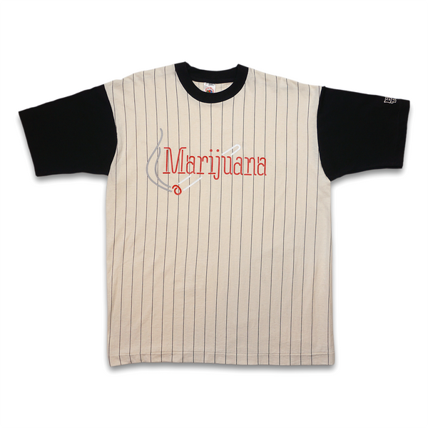 1 OF 1 UPCYCLED VINTAGE BLACK PINSTRIPE RAGLAN "MARI" TEE