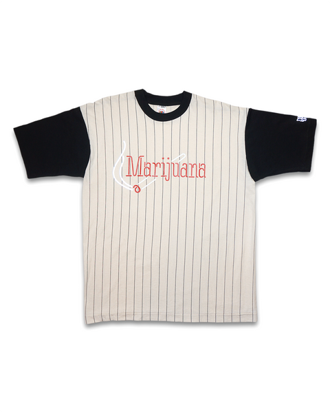1 OF 1 UPCYCLED VINTAGE BLACK PINSTRIPE RAGLAN "MARI" TEE
