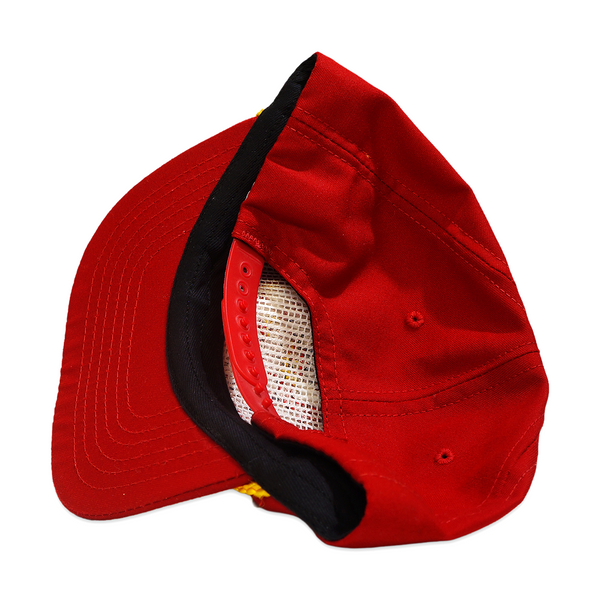 1 OF 1 VINTAGE UPCYCLED POPLIN STYLE "PEACE BEAR" CAP RED