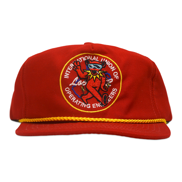 1 OF 1 VINTAGE UPCYCLED POPLIN STYLE "PEACE BEAR" CAP RED